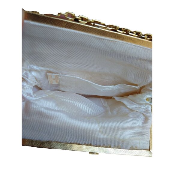Vintage White Beaded Bridal Purse Bag Gold Tone Hardware - Picture 5 of 9